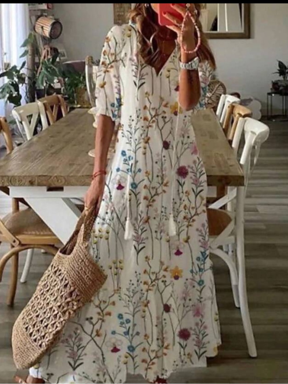 Floral White Maxi Dress with Multi Color Print - Breezy Summer Style